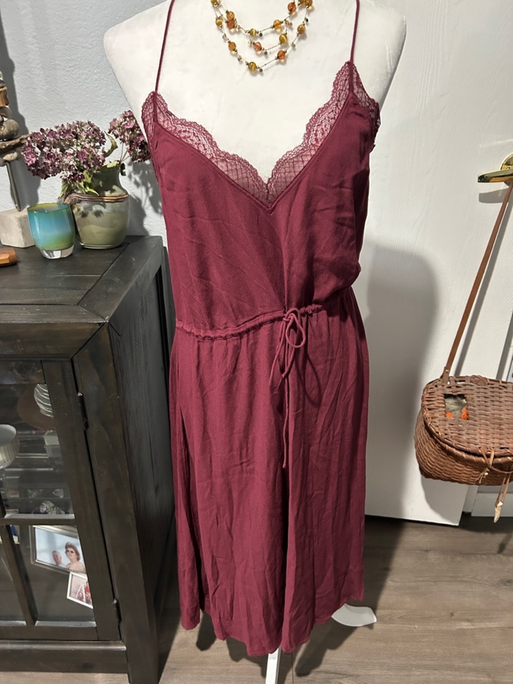 Treasure & Bond Wine Lace-Trim Slip Dress